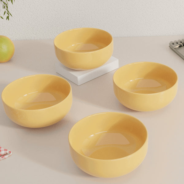 Solid Mustard Color Ceramic Bowl Set Of 4 - The Earth Store - Bowl