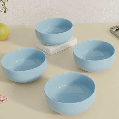Solid Sky Blue Ceramic Bowl Set Of 4 - The Earth Store - Bowl