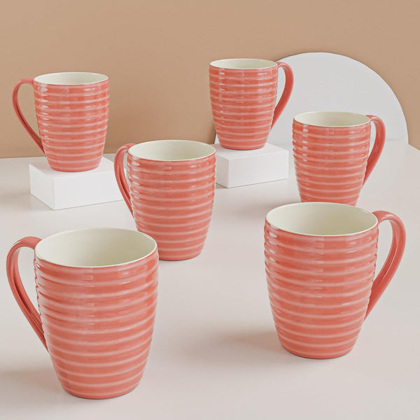 Spiral Pink Ceramic Coffee Mug (Set of 6)