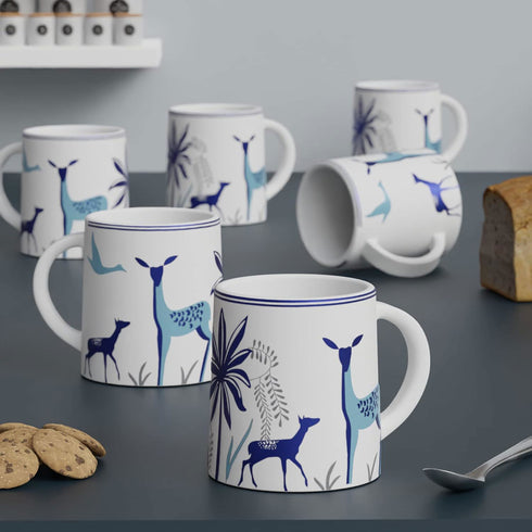Stag Blue Coffee Mug Set (Set of 6) - The Earth Store - Mug Set