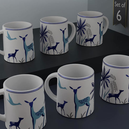 Stag Blue Coffee Mug Set (Set of 6) - The Earth Store - Mug Set