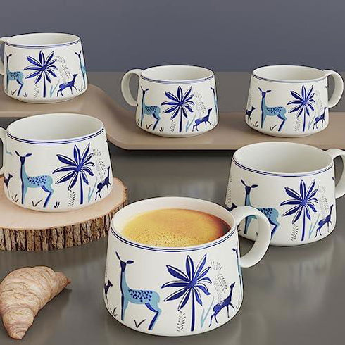 Stag Blue Tea Cups (Set of 6) - The Earth Store - Cup Sets