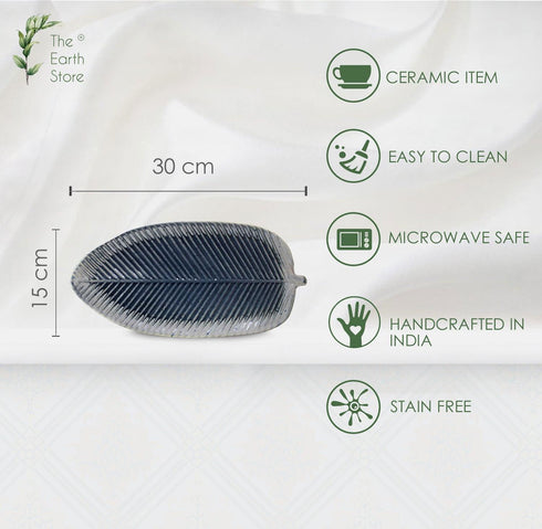 Studio Pottery Blue Leaf Platter - The Earth Store - platter & dip