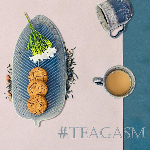 Studio Pottery Blue Leaf Platter - The Earth Store - platter & dip