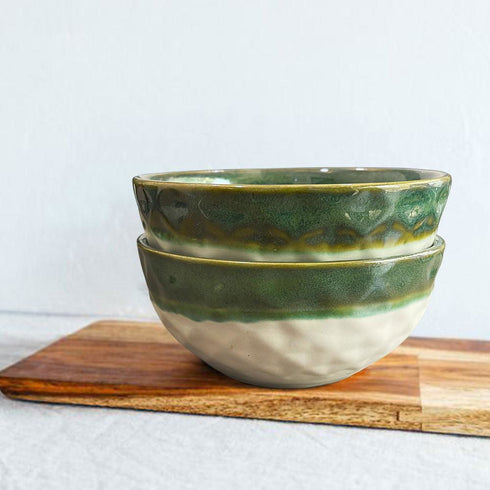 Studio Pottery DT White Green Snacks Bowls (Set of 2) - The Earth Store - Bowl