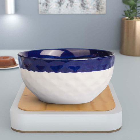 Studio Pottery Dual Tone White Blue Ceramic Snack Bowls Set Of 2 - The Earth Store - Bowl