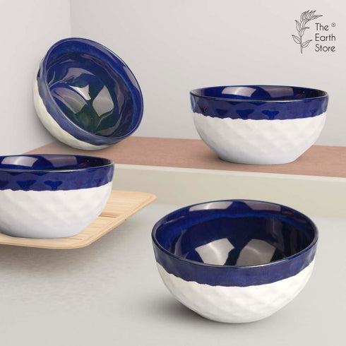 Studio Pottery Dual Tone White Blue Ceramic Snack Bowls Set of 4 - The Earth Store - Bowl