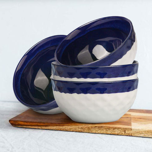 Studio Pottery Dual Tone White Blue Ceramic Snack Bowls Set of 4 - The Earth Store - Bowl