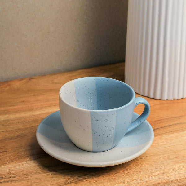 TT Blue Ceramic Cup with Saucer Set of 1 - The Earth Store - Tea Sets