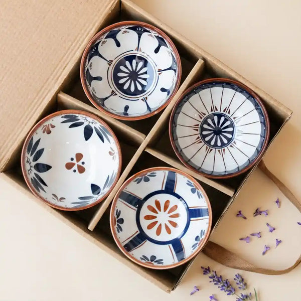 Blue Oriental Ceramic Bowl Set of 4 - 300ml