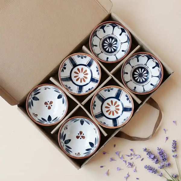 Blue Oriental Ceramic Bowl Set of 6 - 300ml