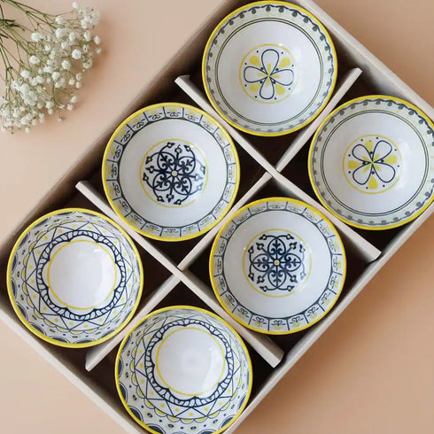 Yellow Floret Ceramic Bowl Set of 6 - 300ml