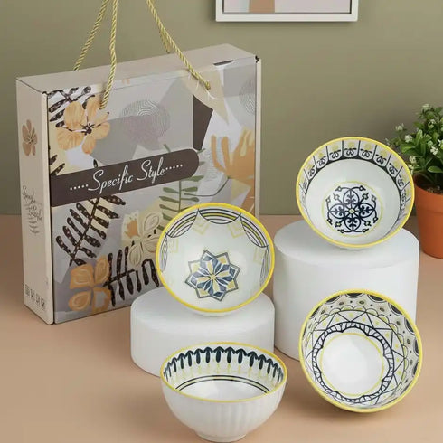 Yellow Floret Ceramic Bowl Set of 4 - 300ml