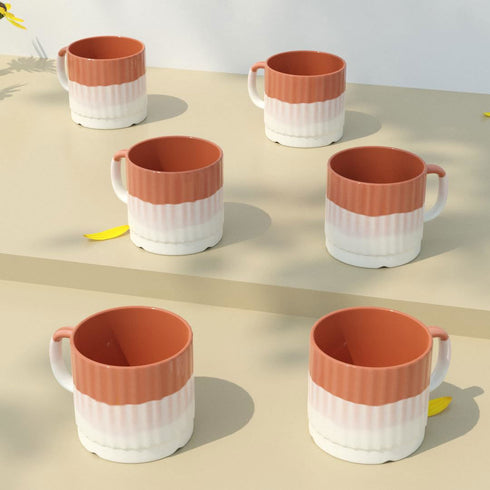 Tritone Brown Fringe Tea Cups Set of 6 - The Earth Store - Cup Sets