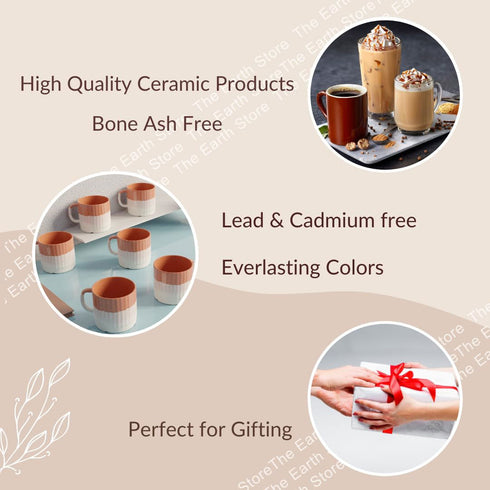 Tritone Brown Fringe Tea Cups Set of 6 - The Earth Store - Cup Sets