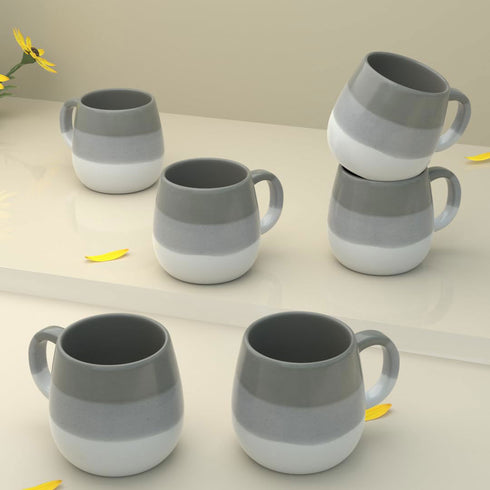 Tritone Brown Grey Ovule Shape Tea Cups Set of 6 - The Earth Store - Cup Sets