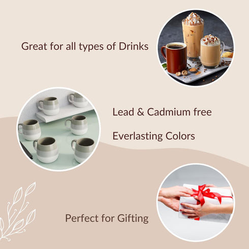 Tritone Brown Grey Ovule Shape Tea Cups Set of 6 - The Earth Store - Cup Sets