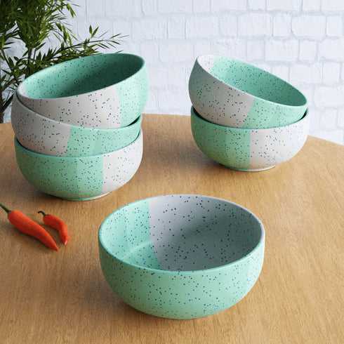 Tritone Green Matte 150ml Ceramic Bowl Set Of 6 - The Earth Store - Bowl