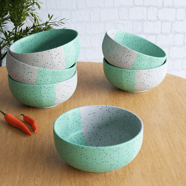 Tritone Green Matte 150ml Ceramic Bowl Set Of 6 - The Earth Store - Bowl