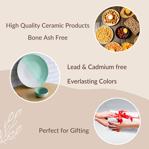 Tritone Green Matte Ceramic Dinner Plate with 2 Serving Bowl - The Earth Store - Dinnerware