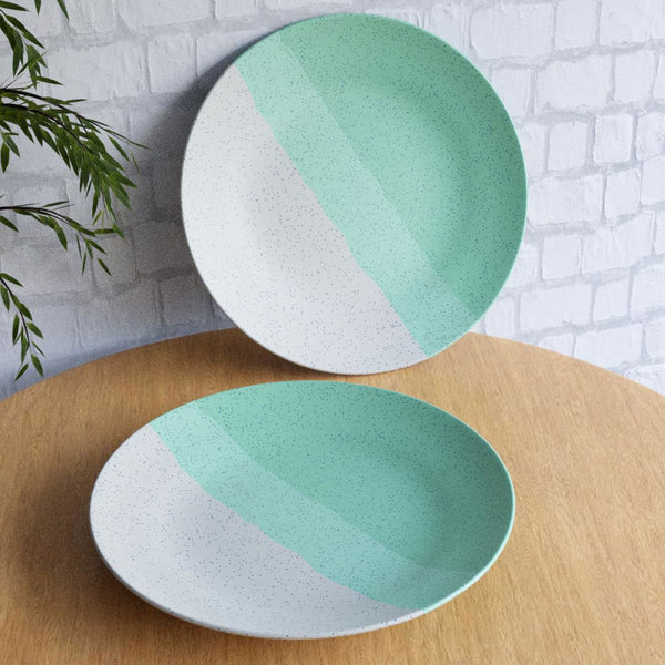 Tritone Green Matte Ceramic Set of 2 Dinner Plates - The Earth Store - Dinnerware
