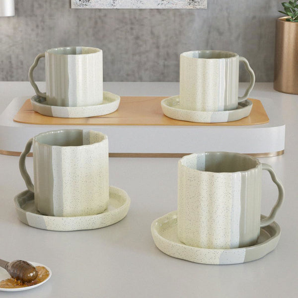Tritone Grey Frontier Tea Cup with Saucer Set of 4 - The Earth Store - Cup Sets