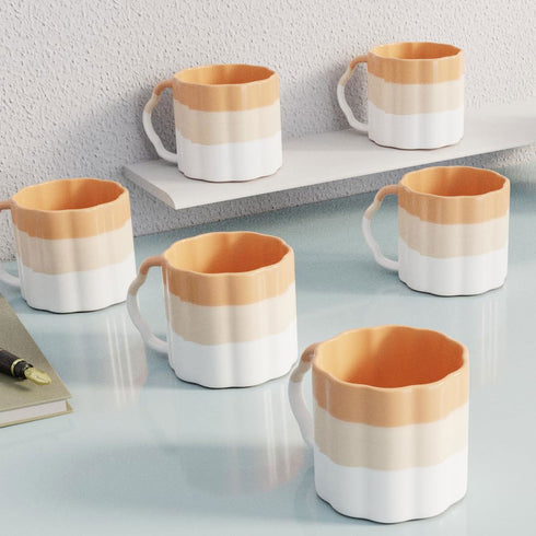 Tritone Orange Frontier Tea Cups Set of 6 - The Earth Store - Cup Sets
