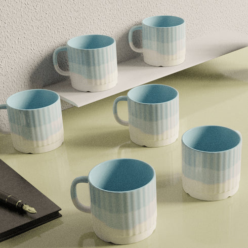 Tritone Sky Blue Fringe Tea Cups Set of 6 - The Earth Store - Cup Sets
