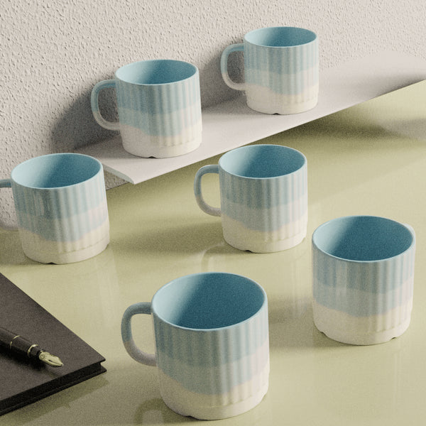 Tritone Sky Blue Fringe Tea Cups Set of 6 - The Earth Store - Cup Sets