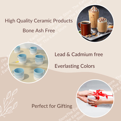 Tritone Sky Blue Fringe Tea Cups Set of 6 - The Earth Store - Cup Sets