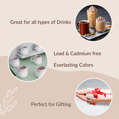 Tritone Tuscany Ovule Shape Tea Cups Set of 6 - The Earth Store - Cup Sets