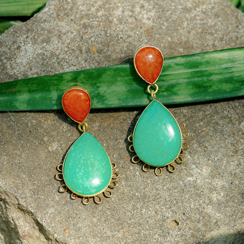 Vibrant Coral Drop Earrings - The Earth Store - Fashion Accessories