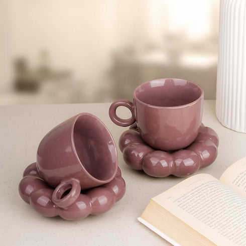 Violet Bubble Coffee Cup with Saucer Set of 2 - The Earth Store - Tea Cups