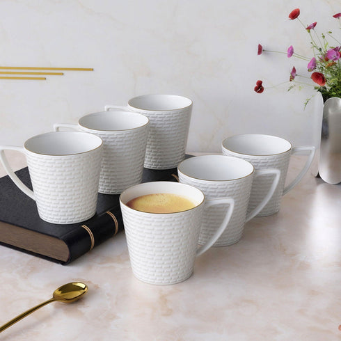 White Conical Embossed Tea Cup Set Of 6 - The Earth Store - Tea Cups