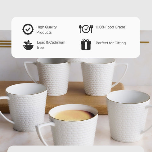 White Conical Embossed Tea Cup Set Of 6 - The Earth Store - Tea Cups