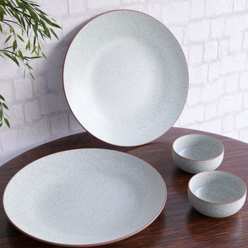 White Matte Brown Ceramic Dinner Plate Set of 2 - The Earth Store - Dinnerware