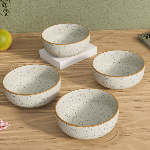 White Matte Brown Ceramic Bowl Set Of 4 - The Earth Store - Bowl