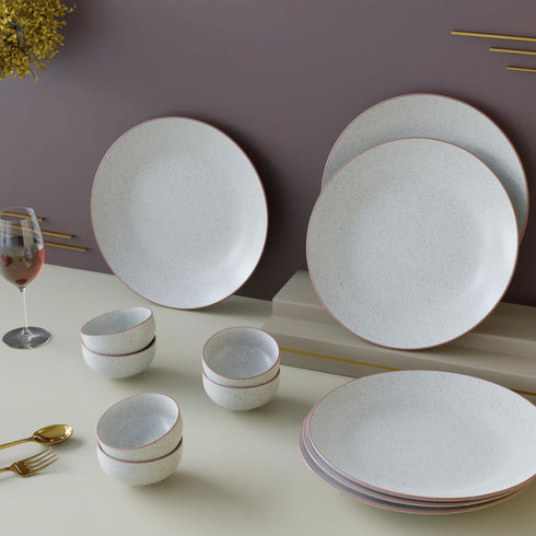 White Matte Ceramic Dinner Set - 12 pieces ( 6 Plates + 6 Bowls ) - The Earth Store - Dinnerware