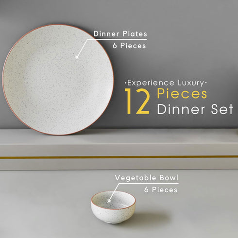White Matte Ceramic Dinner Set - 12 pieces ( 6 Plates + 6 Bowls ) - The Earth Store - Dinnerware