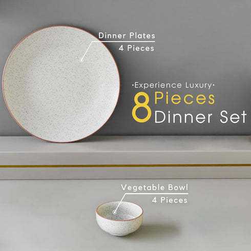 White Matte Ceramic Dinner Set - 8 pieces - The Earth Store - Dinnerware
