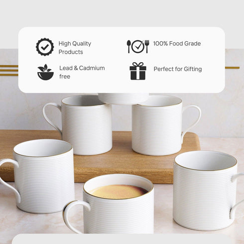 White Ring Tea Cup Set Of 6 - The Earth Store - Tea Cups