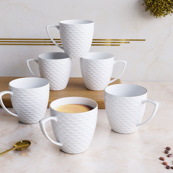 White Wavy Edge Tea Cup Set Of 6 - The Earth Store - Tea Cups
