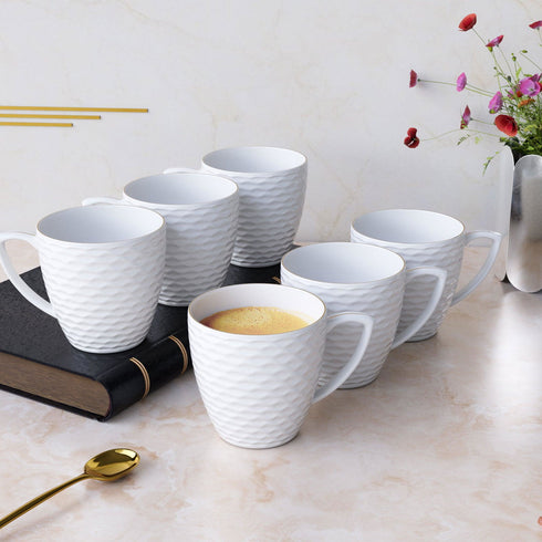 White Wavy Edge Tea Cup Set Of 6 - The Earth Store - Tea Cups