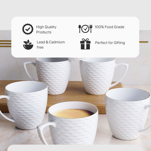 White Wavy Edge Tea Cup Set Of 6 - The Earth Store - Tea Cups