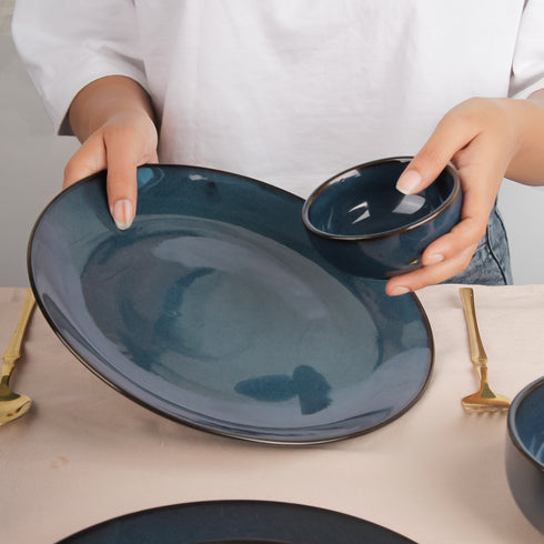 Galaxy Blue Ceramic Dinner Set of 8 Pieces Serving for 4