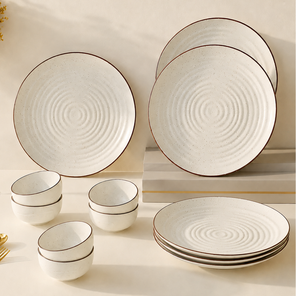 Spiral White Marble Ceramic Dinner Set 12 Piece for Family of 6
