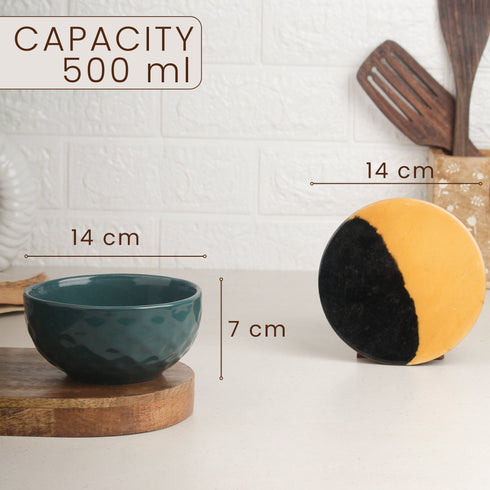 Teal Diamond Ceramic Bowl Serving Set 3 Bowls, 1 Tray, 3 Spoon and 3 Coaster