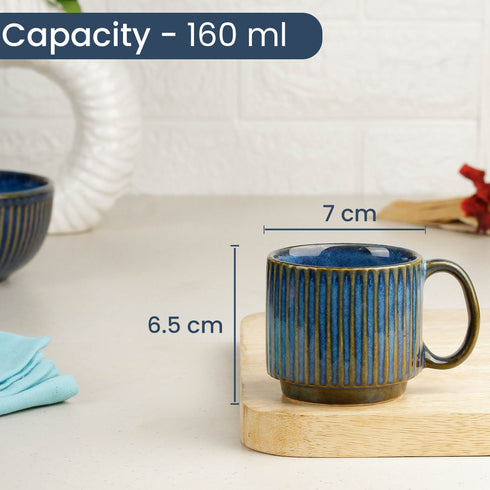 Glam Bue Ceramic 2 Snack Bowl & 6 Tea Cup Combo