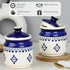 Blue Drape Ceramic Pickle Jars Set of 2 (600 ML) with Lids