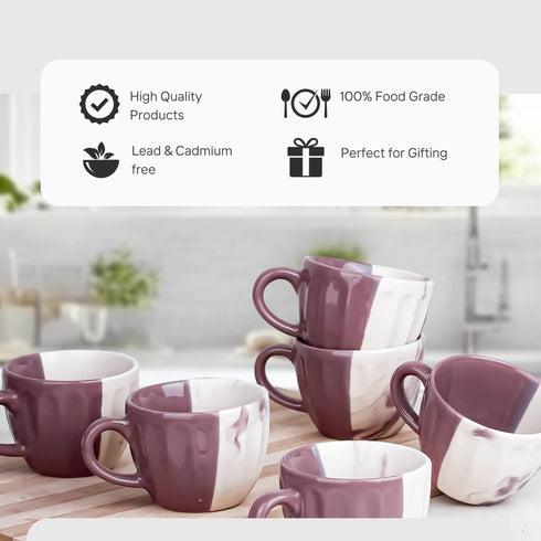 DT Magenta Italian Ceramic Tea Cup Set of 6, 160ML